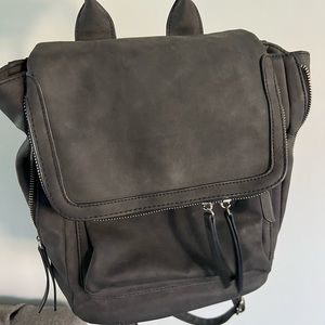 Grey faux leather zipper backpack